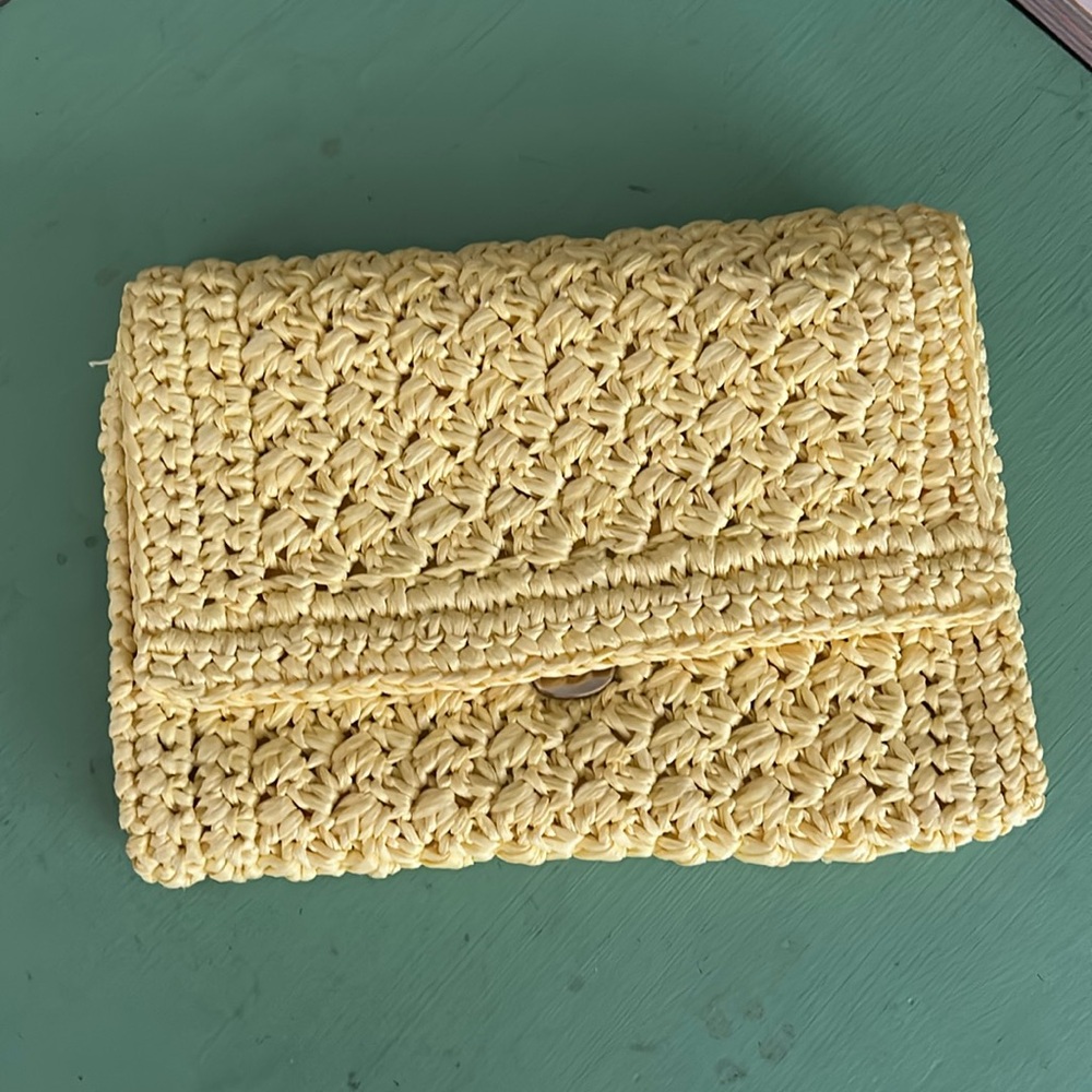 Vintage 1960s Neiman Marcus Lemony Yellow Red Straw Clutch